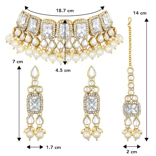 Image of Peora Crystal Faux Pearl Kundan Necklace & Jewellery Set Gift for Women