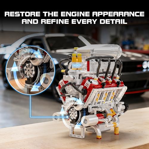 Image of V8 Engine Model Kit, Runnable Model Engine Building Kits for Adults & Kids 8-14+, Build Your Own Visible STEM Car Engine with Motors, 2347PCS DIY STEM Building Blocks Sets Gifts for Adults Boys Girls
