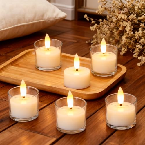 Image of GenSwin Real Wax Tea Lights Candles Battery Operated, Flameless LED Tealights Candles with 6H Timer, 10 Pcs Battery Tea Lights with 3D Flame for Christmas Holiday Home Decor(Ivory, D1.6 inch x H2 inch)