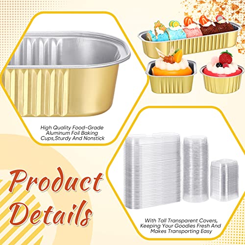 150 Pcs Disposable Ramekins 6.8 Oz 5 Oz Aluminum Foil Cupcake Baking Cups With Lids, Mini Cake Tins Rectangle Round Square Cupcake Liners Cake Pans For Flan Muffin Dessert Party Favors, Gold #TOP3