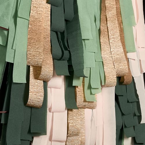 Image of PartyWoo Crepe Paper Streamers 6 Rolls 492ft, Pack of Dark Green, Green, Light Green, White Sand and Gold Party Streamers for Birthday Party Decorations, Wedding Decorations (1.8 Inch x 82 Ft /Roll)