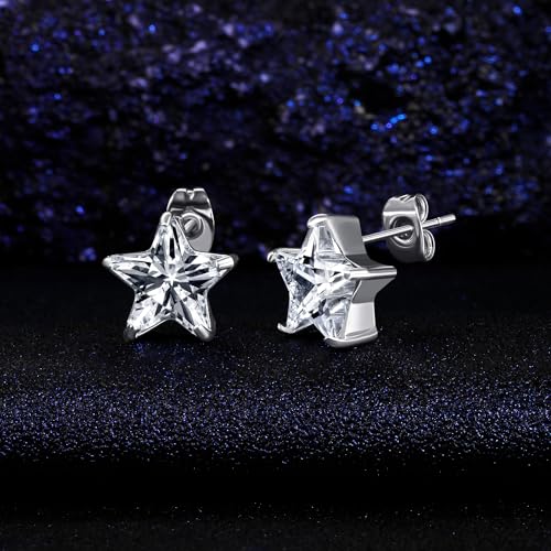 316L Stainless Steel Earrings Set Hypoallergenic Cubic Zirconia Stud Earring for Women Men (Heart/Teardrop/Oval/Star/Horse-Eye)4