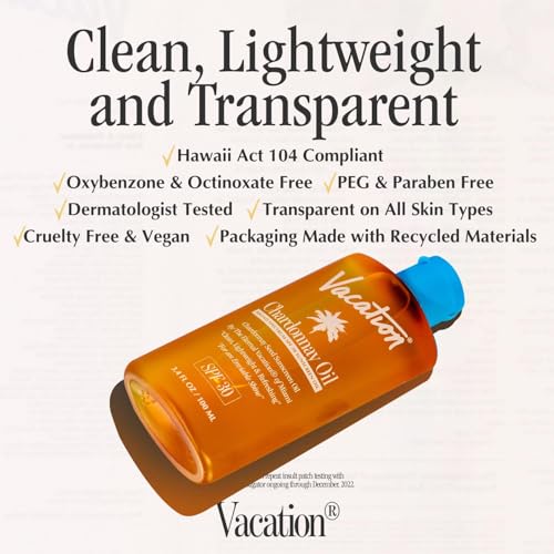 Image of Vacation Chardonnay Oil SPF 30 Sunscreen Oil, 3.4 Fluid Ounces, Pack of 2 - Hydrating, Lightweight, Reef Safe, Invisible, Water-Resistant, Travel Size