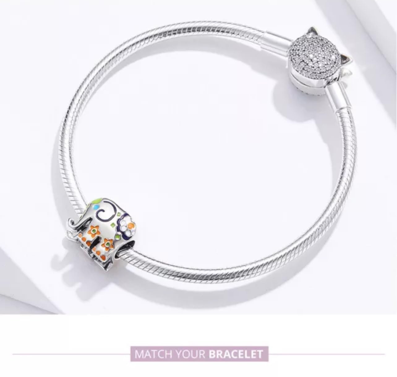 Charm-Anhänger „Happy Lucky Elephant“ aus echtem 925er Silber, kompatibel mit