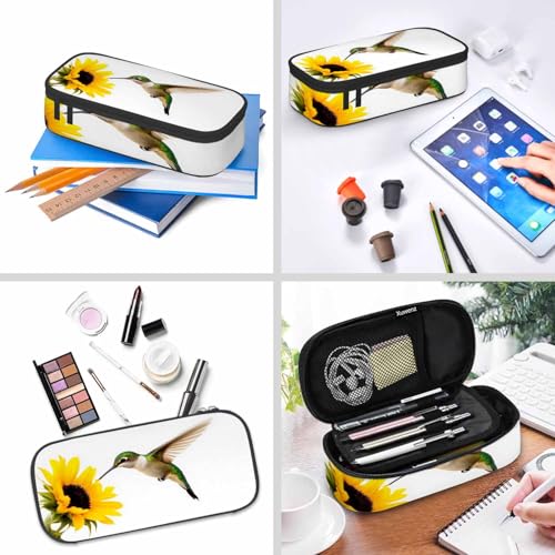 Image of Hummingbird Pencil Case Sunflower Small Bird Yellow Flower Lovely Scene Pencil Bag Pouch Box Organizer for College School Students Boy Girl
