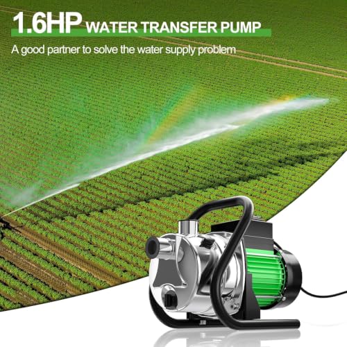 Image of Water Transfer Pump 110V Shallow Well Pump 1.6HP Electric Portable Garden Pressure Booster Pumps for Sprinkler Irrigation Lawn with Adapters, Green
