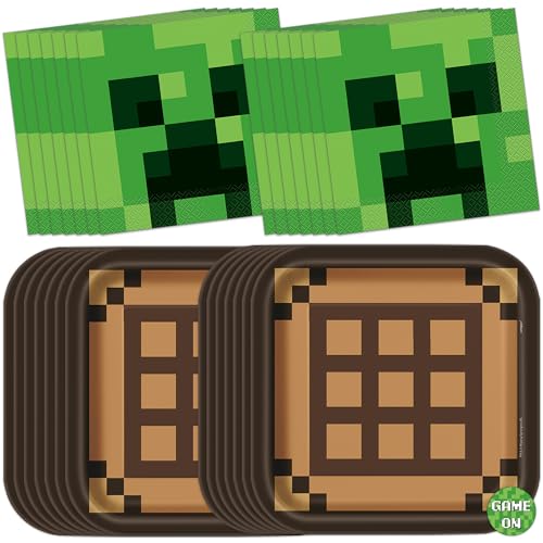 Unique Minecraft Birthday Decorations | Minecraft Plates and Napkins Party Decorations | Serves 16 Guests | Officially Licensed