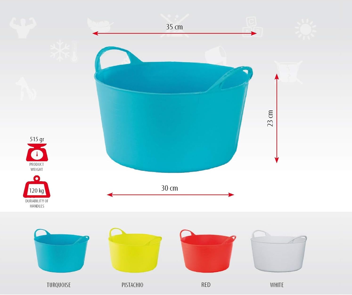 Panier Universel, Grand, Seau Flexi, Panier à Linge - Solide, Durable, Flexible et Léger - Deux Poignées Robustes - Capacité de Charge : 120 kg - 14 L, 35 × 30 × 23 cm - Bleu - 3 pièces