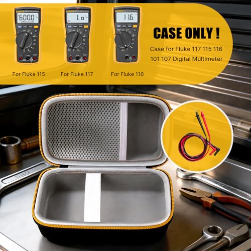 Image of Comecase Hard Multimeter Case Compatible with Fluke 117 /115 /116 | Hard Shell Storage, Mesh Pocket for Test Leads, Handle, Grey Interior, for Fluke 101 107, Electricians and Travel, Case Only