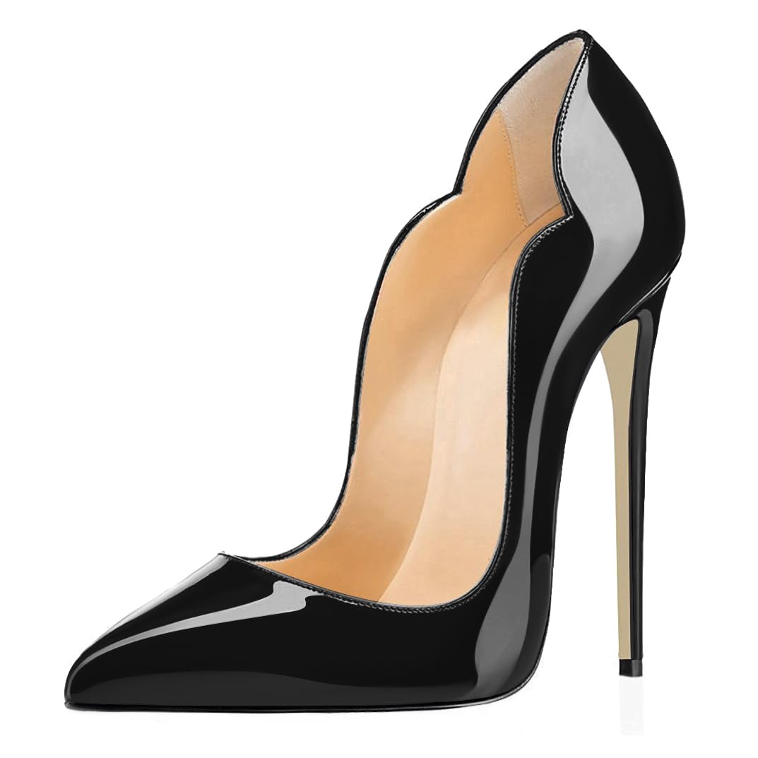 EDEFS Scarpe Donna con Tacco Alto con Tacco a Spillo 12 cm Punta Aperta Classica Pelle Lucida Eleganti per Matrimoni, Galà, Appuntamenti e Feste