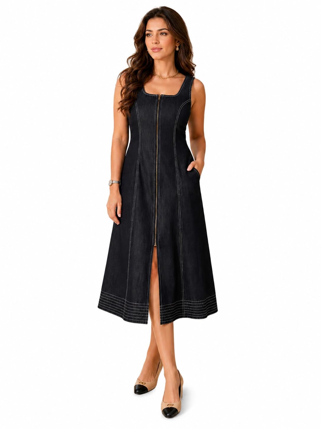 stylestone Women's Black Denim Zip Dress-picture-38