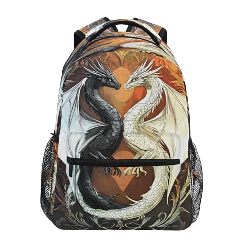 Black White Dragon Backpack for School Boys Girls Adults Kids Bookbag Laptop Bag 15L