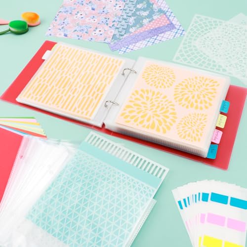 Image of Cookie Stencil Storage Binder for Storage 6x6inch Stencils,Die Cuts,DIY Scrapbooking,Clear Stamp,Storage Folder Organizer Include 1 Red Cover,50 Sleeve,50 Backing Paper and 10 Sheets Divider Tabs