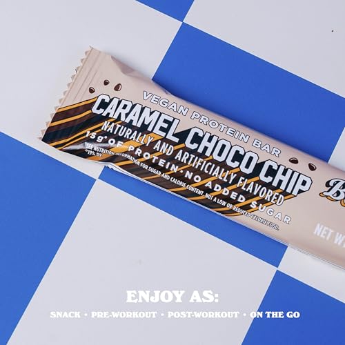 Image of Barebells Vegan Protein Bars Caramel Choco Chip, Plant Based with High Protein - Chocolate Protein Bars - Perfect on The Go Protein Snack & Breakfast Bars 12 Count (Pack of 1)