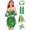 Funna Poison Costume Women Ivy Halloween Outfit 4 Piece with Eye Mask Gloves Cape Green, S