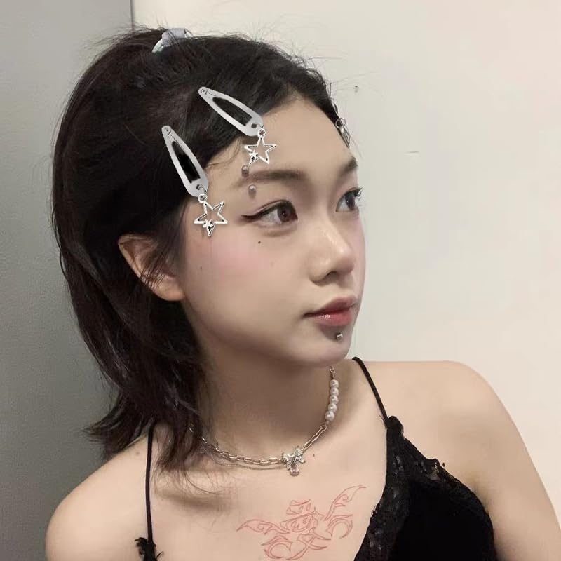 Miniatura 3 de Pinzas para el cabello Y2K con diseño de estrellas, accesorios para el cabello para niñas, pinzas antideslizantes para el cabello plateadas,