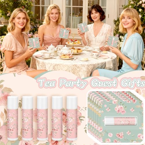 Image of 24 Pcs Tea Party Favors Lip Balm Bulk Women Floral Tea Party Gifts