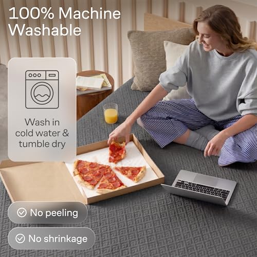 Image of 100% Waterproof Queen Mattress Protector - 360 Pad Protection Against Spills, Stains & Accidents for Parents & Pet Owners - Noiseless & Cooling Viscose Made from Bamboo (Grey)