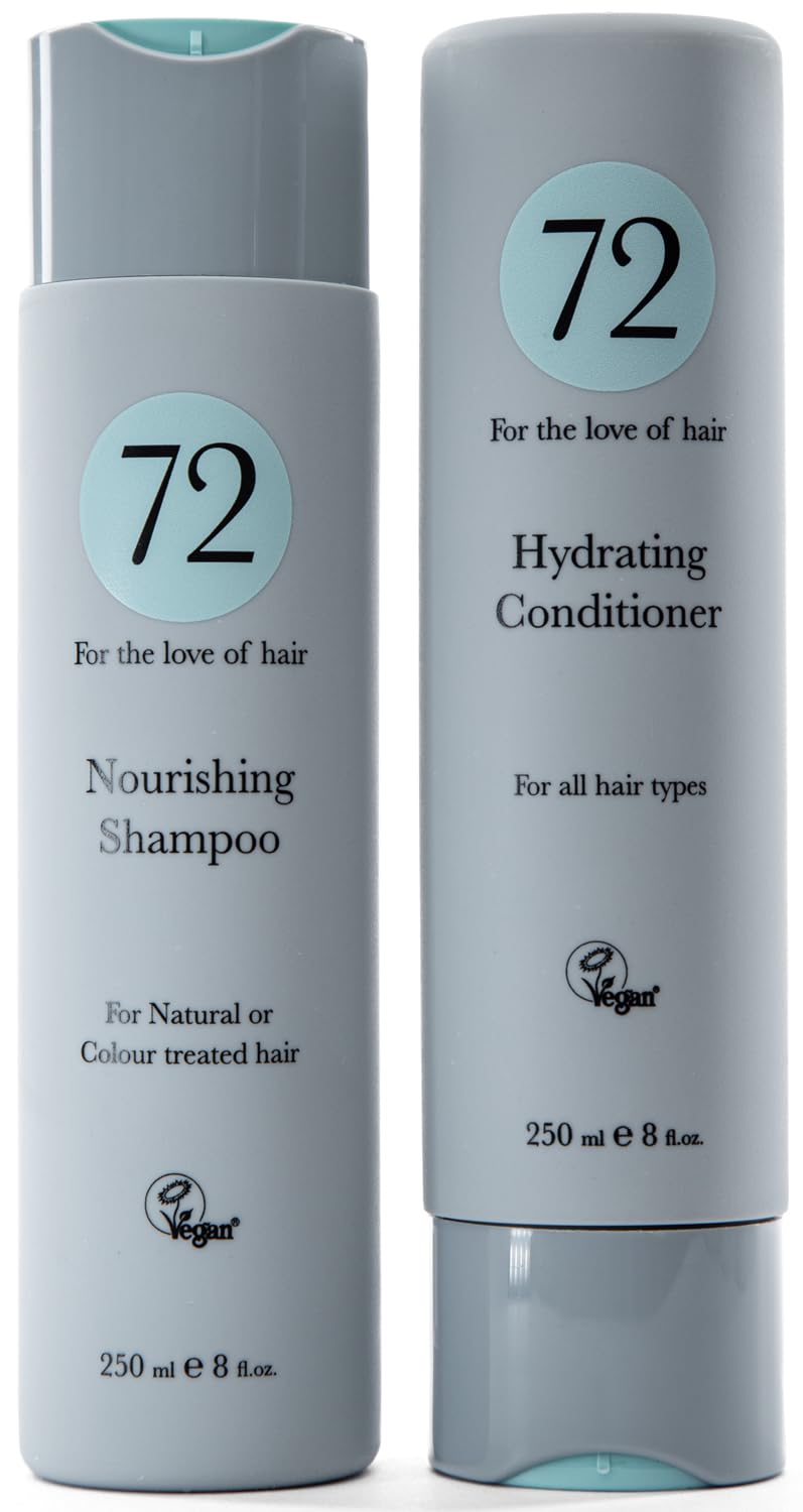 72 Hair Vegan Nourishing Duo, Sulphate Free Shampoo and Conditioner Set, Anti Frizz Treatment, 500ml