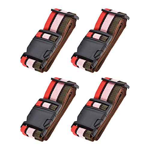 Image of uxcell Luggage Straps Suitcase Belts with Buckle Label, 2x78 2Mx5cm Adjustable PP Travel Bag Packing Accessories, Multi Color (Red Pink Dark Green) 4Pcs