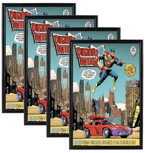 ReqiHome 4 Pack Comic Book Frame 6 3/4x10 1/4 Inch Wall Tabletop Display