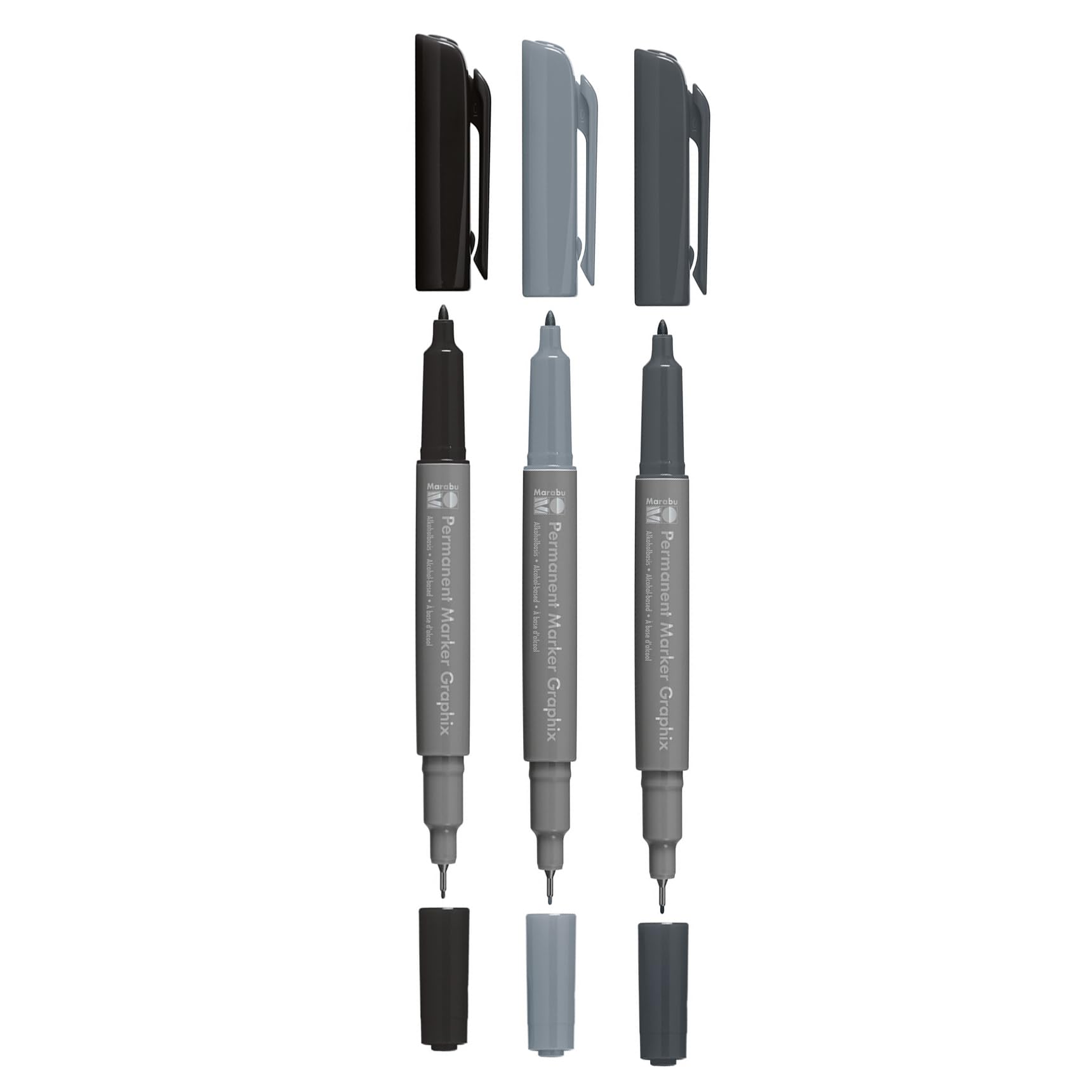 Marabu 0148000000102 - Set di 6 pennarelli a punta doppia giapponese da 1 a 7 mm e 1 mm fine, brillante, ad asciugatura rapida, a base di alcool, inodore e impermeabile