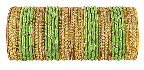 Image of NMII Glass and Silk Thread Zircon Gemstone Bangle Set For Women /Girls