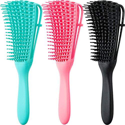 3 Pieces Detangling Brush Hair Detangler Brush for Hair Textured 3a to 4c Kinky Wavy/Natural Curly/Coily/Wet/Dry/Oil/Thick/Long Hair, Knots Detangler (Black, Pink and Green)