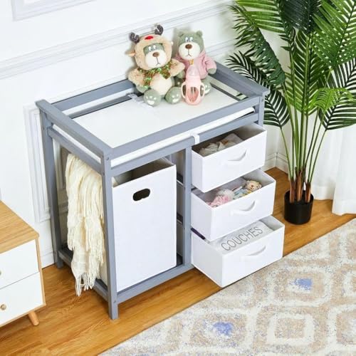 Table à Langer Bébé avec Commode 3 Tiroirs et Matelas Imperméable Garvee - 7