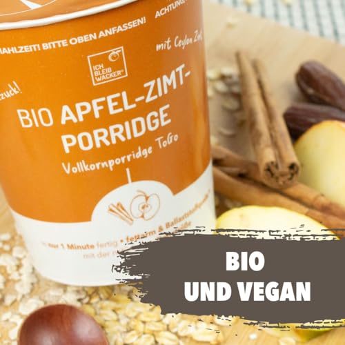 Apfel-Zimt-Porridge Bio, 80g von bleibwacker. Leckeres Frühstück im Becher für unterwegs. Ohne Milch. Vegan.