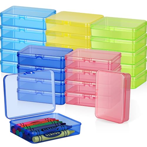 Dcocdeely 25 Pcs Plastic Crayon Box Mini Plastic Storage Containers with Lid 4.5x3.4 Inches Clear Rectangle Box Small Storage Boxes for Crafts Jewelry Beads Office Supplies (Multicolor)