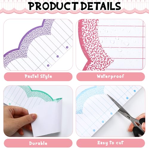 Image of Fuutreo 6 Roll 197 ft Pastel Composition Notebook Lined Bulletin Board Borders Paper Scalloped Borders Trim Decoration for Back to School Chalkboard Office Wall