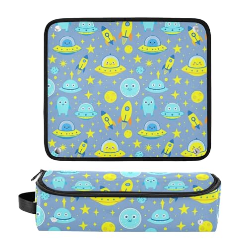 Bolsa de viaje para herramientas de cabello para mujeres y tapete resistente al calor con cierre impermeable para rizador, plancha y secador, estampado de alienígena espacial azul miniatura 3