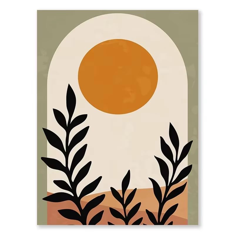 DFZEWKI Tableau abstrait bohème beige et vert terracotta, style nordique, sur toile, motif feuilles, bloc, affiche pour chambre (70 x 90 cm (26 x 35 po) x 3)