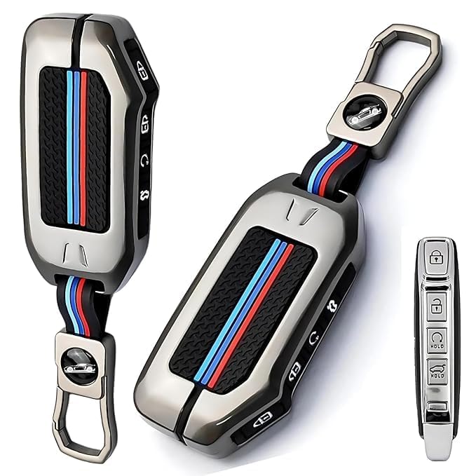 Cri8Hub Metal Alloy Key Cover KIA-C4B Compatible with Kia Seltos 2024 2023 Facelift HTX | Carens X Line | Sonet Facelift 4 Button Smart Key Special Feature Visibility in Low-Light Condition
