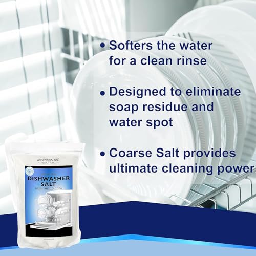 Aromasong Dishwasher Salt 15 LB - 100% Natural Water Softening Agent Compatible with Bosch, Miele, Whirlpool, Thermador, and More... for Cleaner Dishes & Washer Reactivation. (packaging may vary)