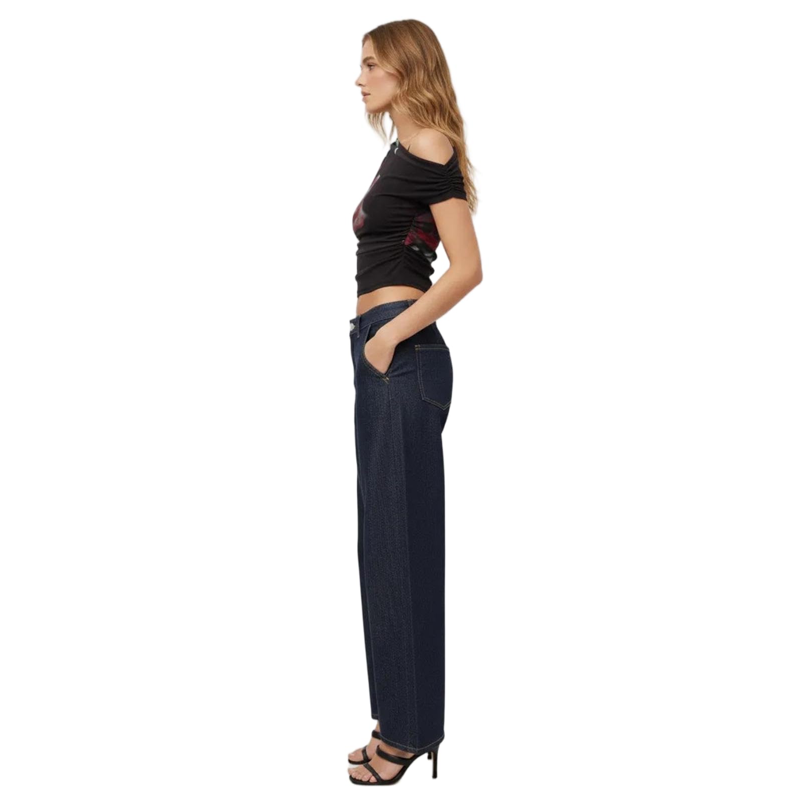 JCVBN - Top da donna con spalle scoperte, stampa floreale, increspato, senza maniche, trasparente, spalle scoperte, stampa floreale, increspato, corto, senza maniche, per uscire, estate