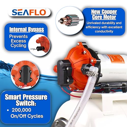 SEAFLO Marine Water Pump 12 V DC 60 PSI 5.5 GPM 2 Gallon Accumulator Tank System | Accumulator Pressure Boost System for Smooth and Quiet Operation | 4-Year Warranty
