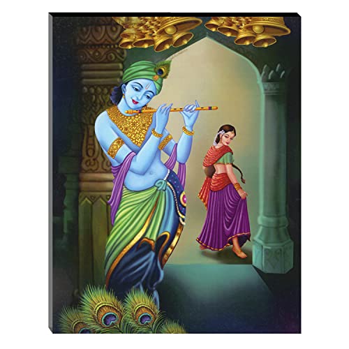 Image of Indianara Set of 3 Abstract Radha Krishna with Peacock MDF Art Painting (3821FL) without glass 4.5 X 12, 9 X 12, 4.5 X 12 INCH