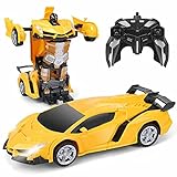 FIGROL Transform Car Robot, Independent 2.4G Robot Deformation Car Model Toy for Children, Transforming Robot Remote Control Car with One Button Transformation & 360 Speed Drifting 1:18 Scale