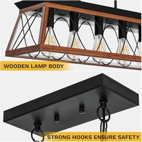 DWVO 5-Light Pendant Lights Island Fixture, Farmhouse Rustic Rectangular Chandelier for Dining Room, Kitchen, Living Room, Entryway
