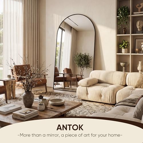 Image of Antok 82 inch x44 inch Arched Full Length Floor Mirror, Black Aluminum Frame, Free Standing /Wall Mount /Leaning for Bedroom, Living Room, Dressing Room