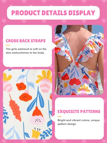 Girls One Piece Swimsuits Toddler Bathing Suit Little Kids Cute Swimwear Quick Dry Striped Ruffle Floral Size 2-10T3
