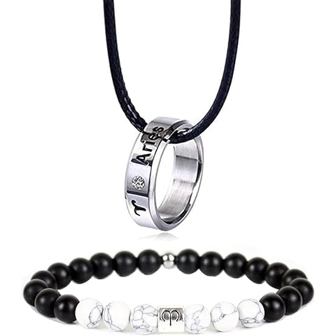 12 Zodiac Constellations Necklace Bracelet Horoscope Constellation Beaded Bracelet Necklace for Women Men 2Pcs Set Jewelry