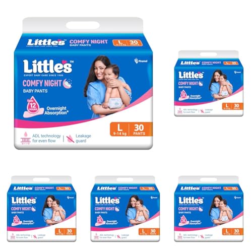 Image of Little's Baby Diapers L Size (Large) Pants Style | 9-14 kg | 30 Count | Comfy Nights Baby Diaper Pants with Leakage Guard & Upto 12 Hours Absorption (30 Count, Pack of 5)