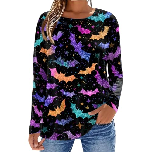 Halloween Shirts for Women Long Sleeve Plus Size Fashion Crewneck Comfortable Tshirts Halloween Costumes for Women