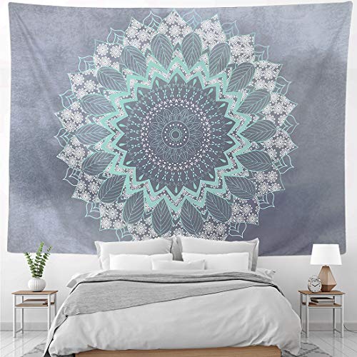 HOMKUMY Mandala Wall Tapestry, Grey Mandala Bohemian Hippie Tapestry Flower Psychedelic Indian Wall