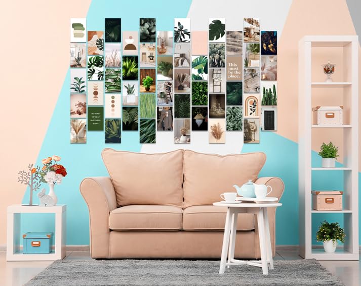 Image of Pack of 54 Green Wall Collage Kit Posters - 4 x 6 Inches Wall Decor Poster - Wall Art For Bedroom, Living room, Office - 1 Tissue Tape