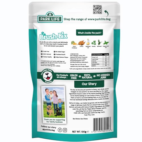 PARK LiFE - Brush-Bix Turkey & Peppermint Flavour Dog Biscuits Nutritious Snack 8 x 100g Pouches, 100 g (Pack of 8) - Image 3