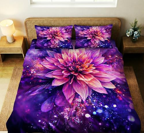 Image of Home Sizzler 7D Digital Print Midnight Bloom Soft Microfiber Double Bedsheet with 2 Pillow Covers, 300TC